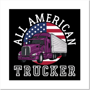 ALL AMERICAN TRUCKER PATRIOTIC 4TH OF JULY TRUCK DRIVER TEE Posters and Art